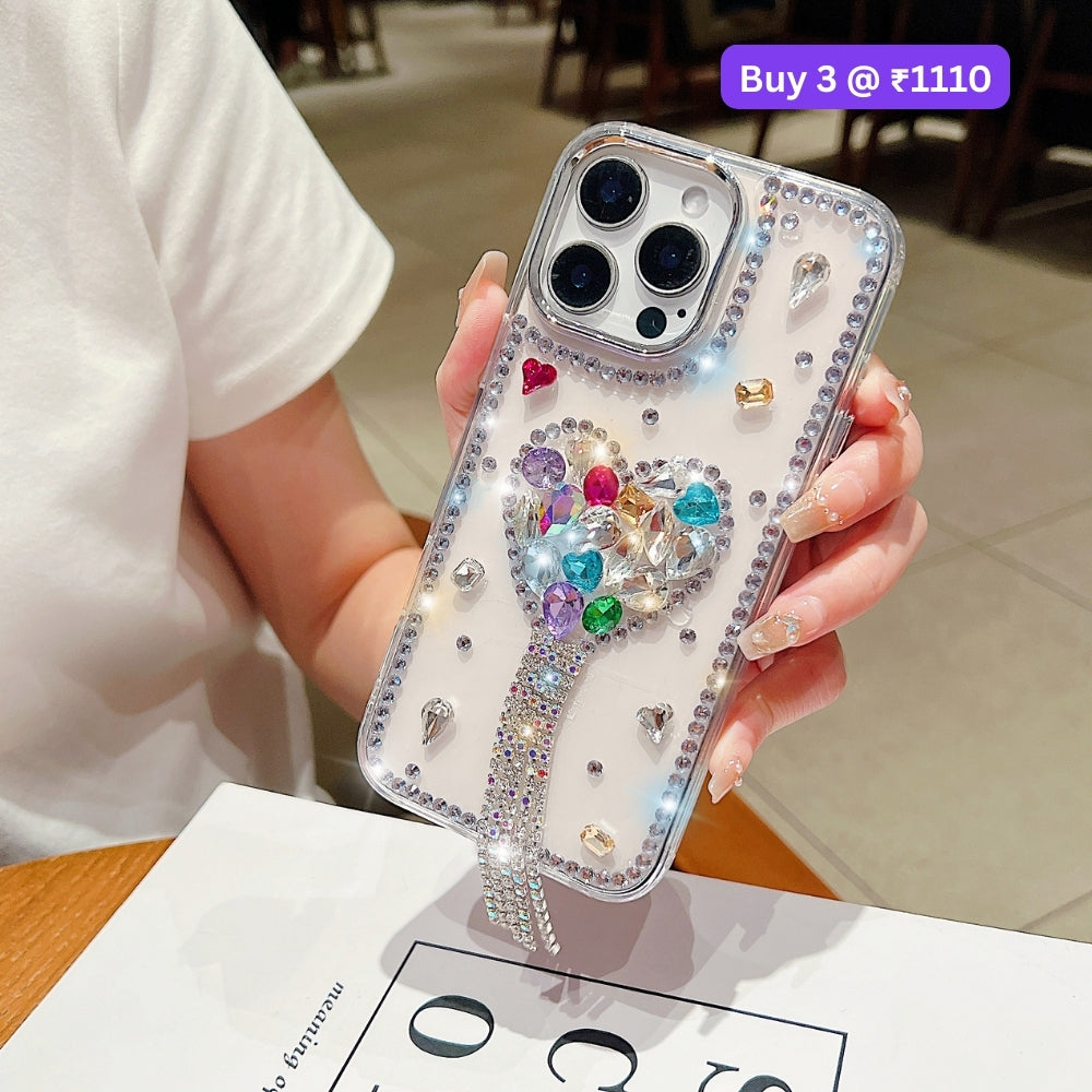 Designer Handmade Love Diamond Transparent Phone Case | Mobile Cover - iPhone 14