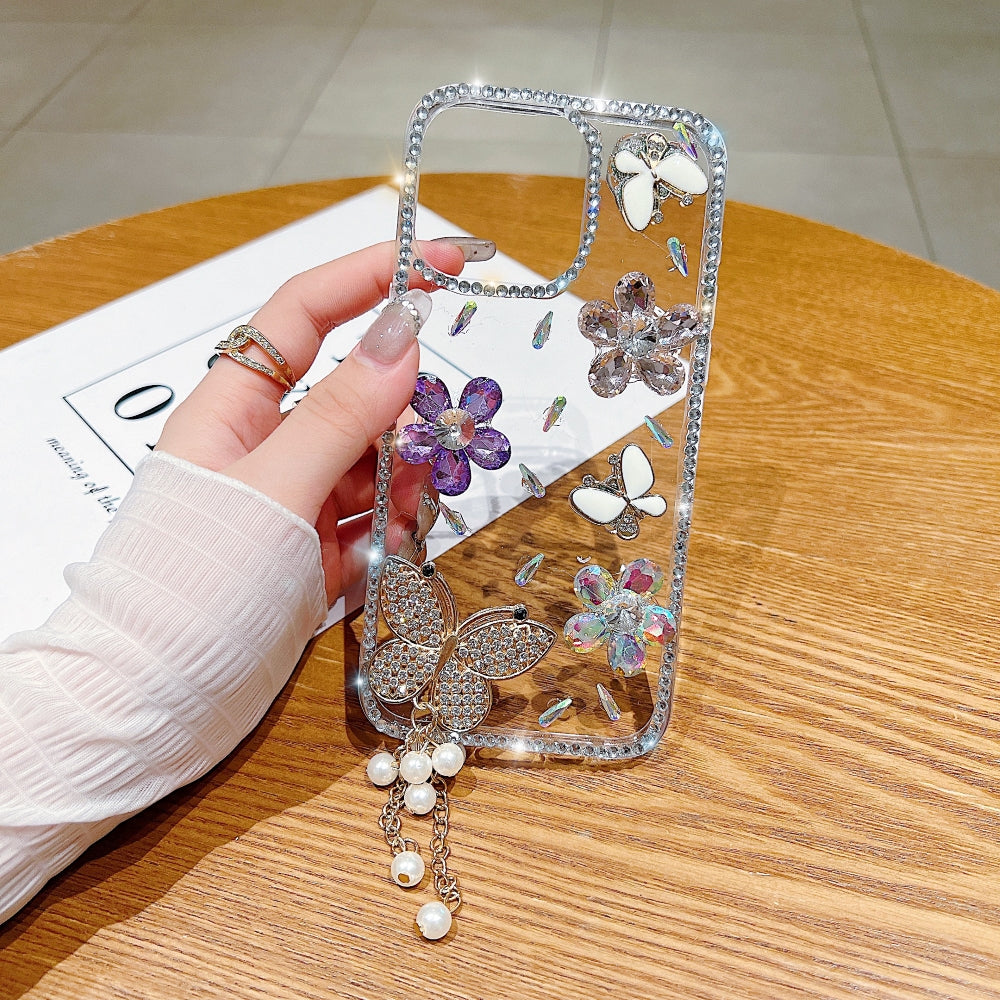 Diamond Glitter Butterfly TPU (Soft) Transparent Phone Case with Small Charm - iPhone 15 Pro