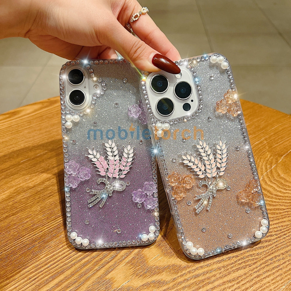 Diamond Leaves TPU (Soft) Handmade Bling Phone Case - iPhone 14 Pro Max