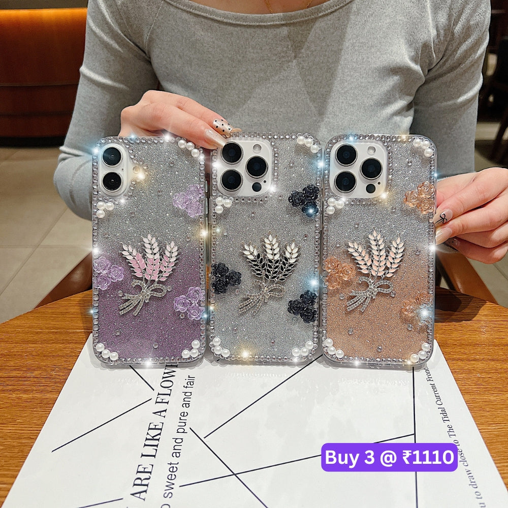 Diamond Leaves TPU (Soft) Handmade Bling Phone Case - iPhone 14 Pro