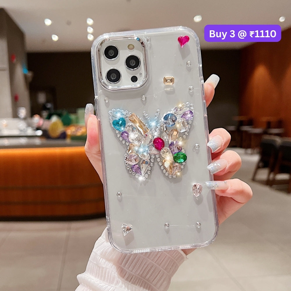 Diamond Stone Butterfly TPU (Soft) Phone Case - iPhone 15 Pro