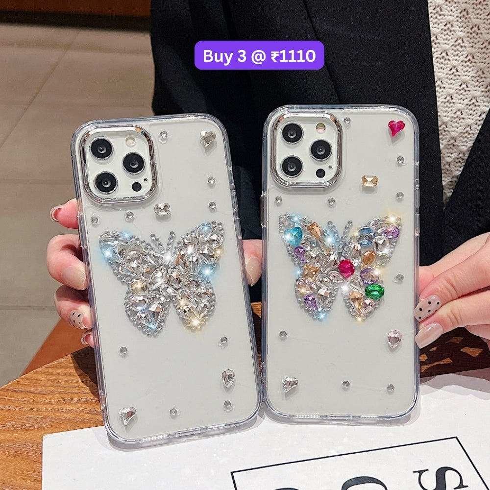 Diamond Stone Butterfly TPU (Soft) Phone Case - iPhone 14 Plus