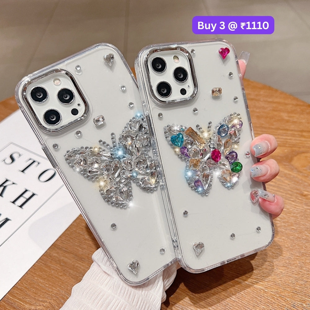 Diamond Stone Butterfly TPU (Soft) Phone Case - iPhone 15 Pro