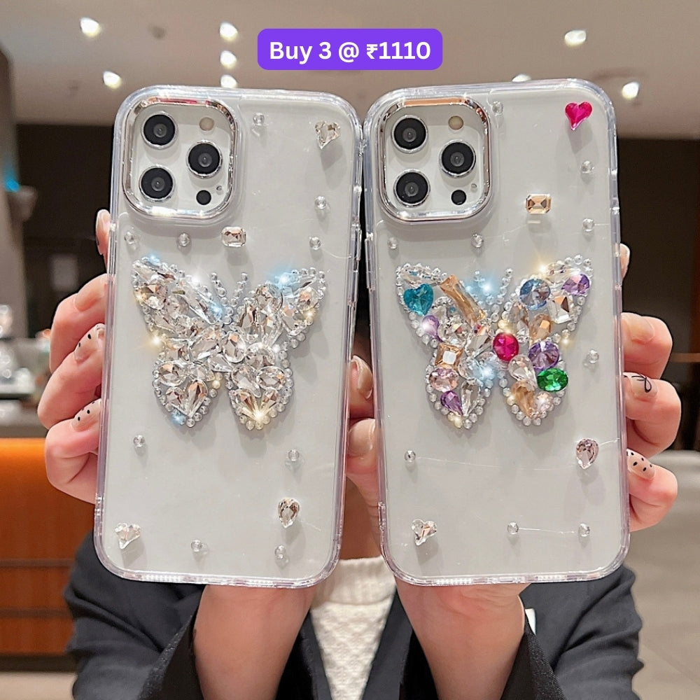 Diamond Stone Butterfly TPU (Soft) Phone Case - iPhone 15 Pro