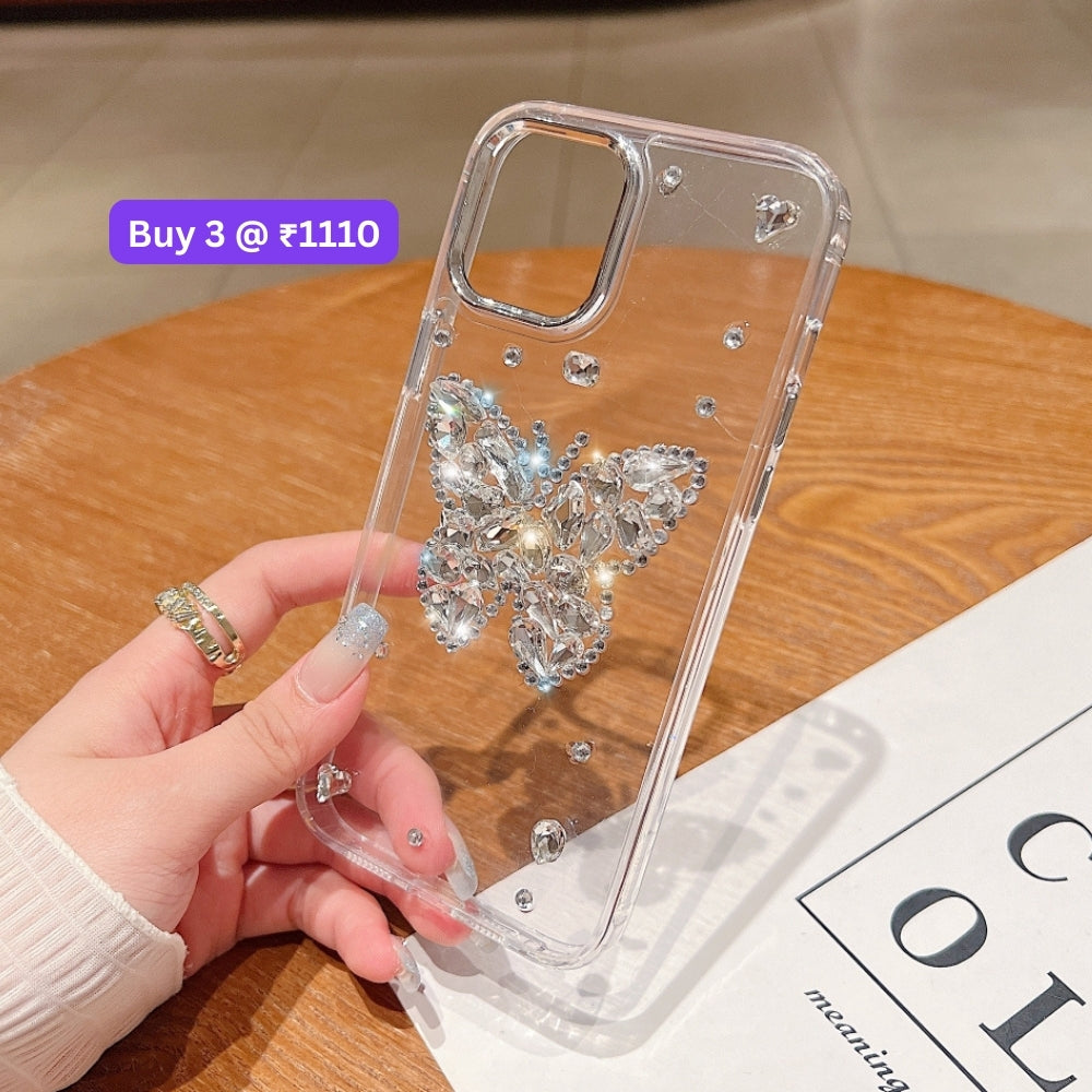 Diamond Stone Butterfly TPU (Soft) Phone Case - iPhone 15 Pro