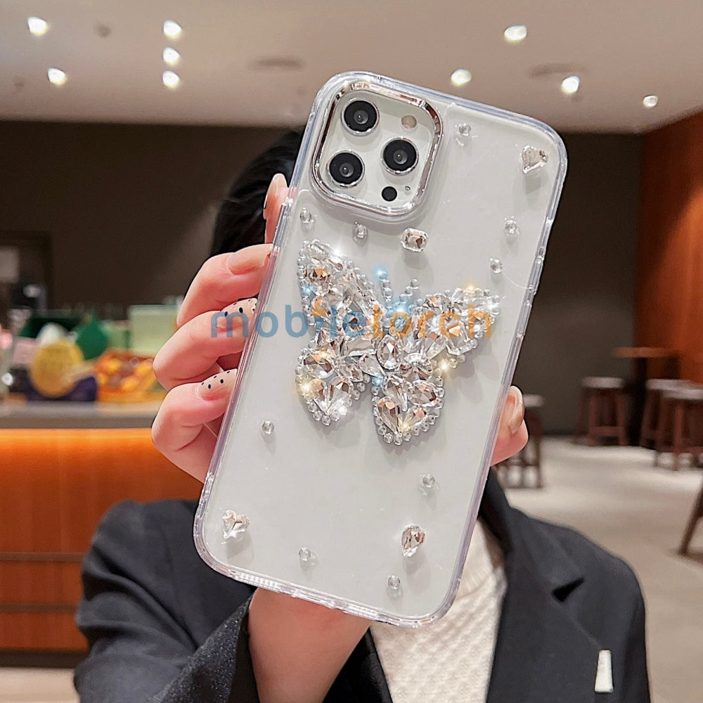 Diamond Stone Butterfly TPU (Soft) Phone Case - iPhone 14 Pro