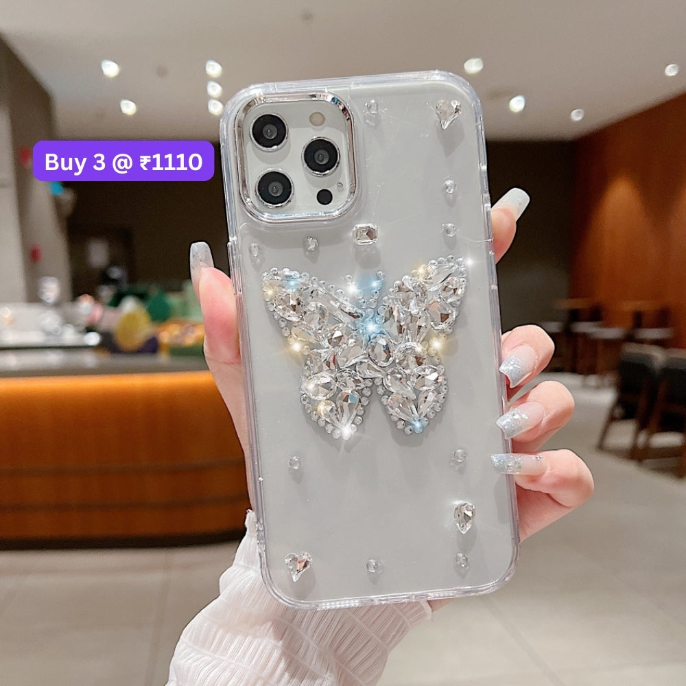 Diamond Stone Butterfly TPU (Soft) Phone Case - iPhone 15 Pro