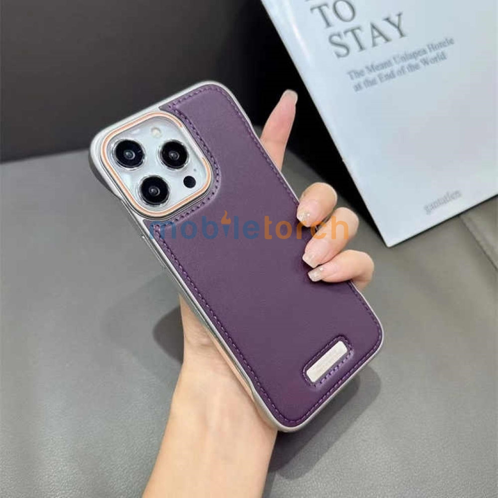 Electroplated Chrome PU Leather Phone Case - iPhone 16 Plus