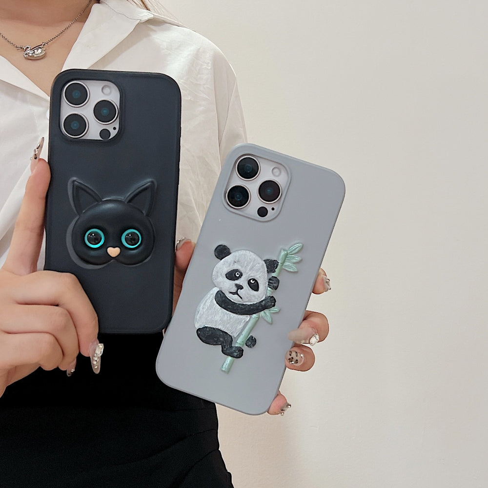Embossed Panda | 3D Eye Cat TPU (Soft) Phone Case - iPhone 14 Plus
