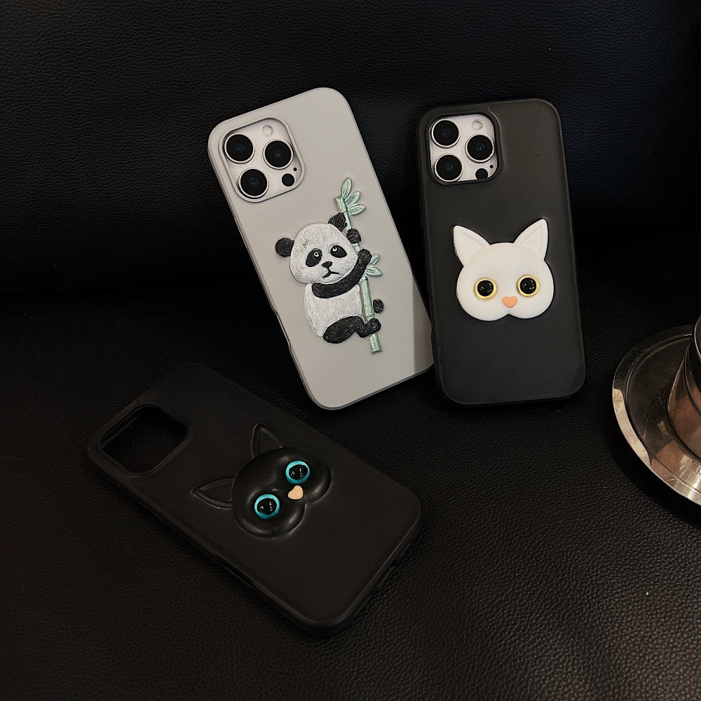 Embossed Panda | 3D Eye Cat TPU (Soft) Phone Case - iPhone 14