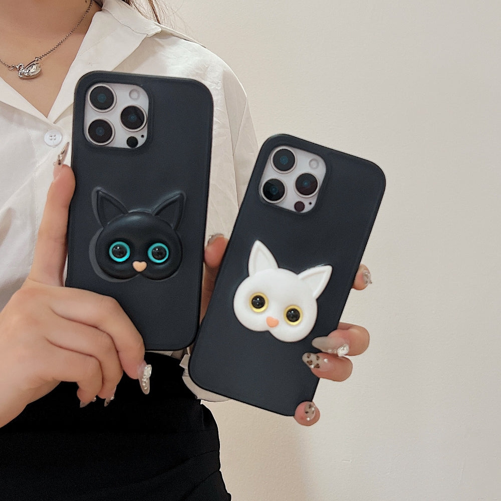 Embossed Panda | 3D Eye Cat TPU (Soft) Phone Case - iPhone 14 Plus