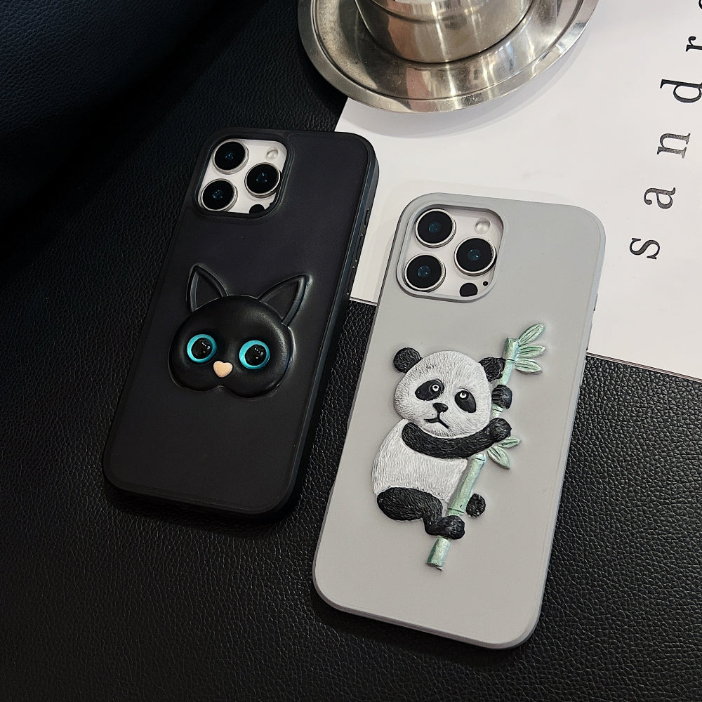 Embossed Panda | 3D Eye Cat TPU (Soft) Phone Case - iPhone 14 Plus