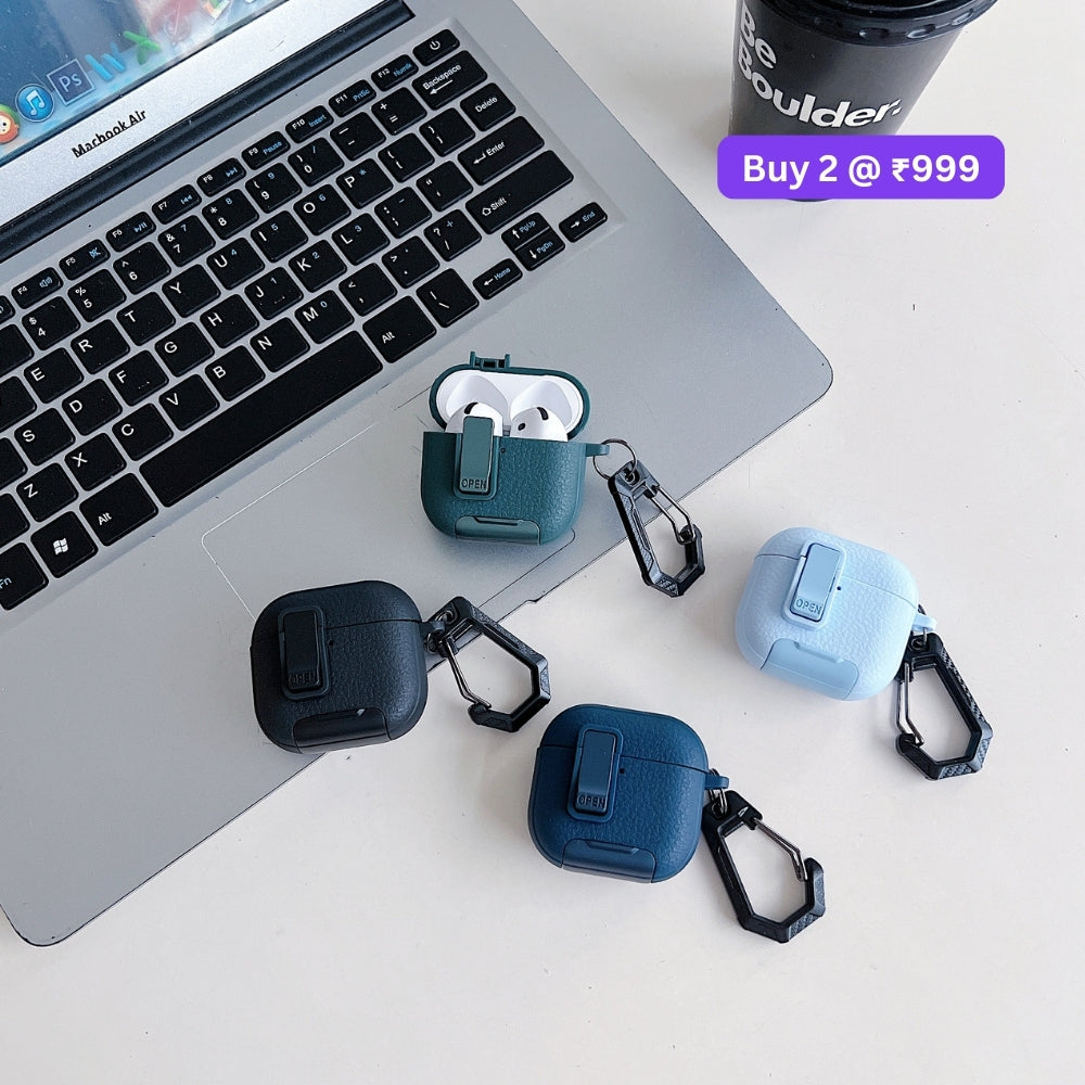Fashion PU Leather Airpod Protective Case with Keychain Hook for Airpod Pro 2 | Airpod 4