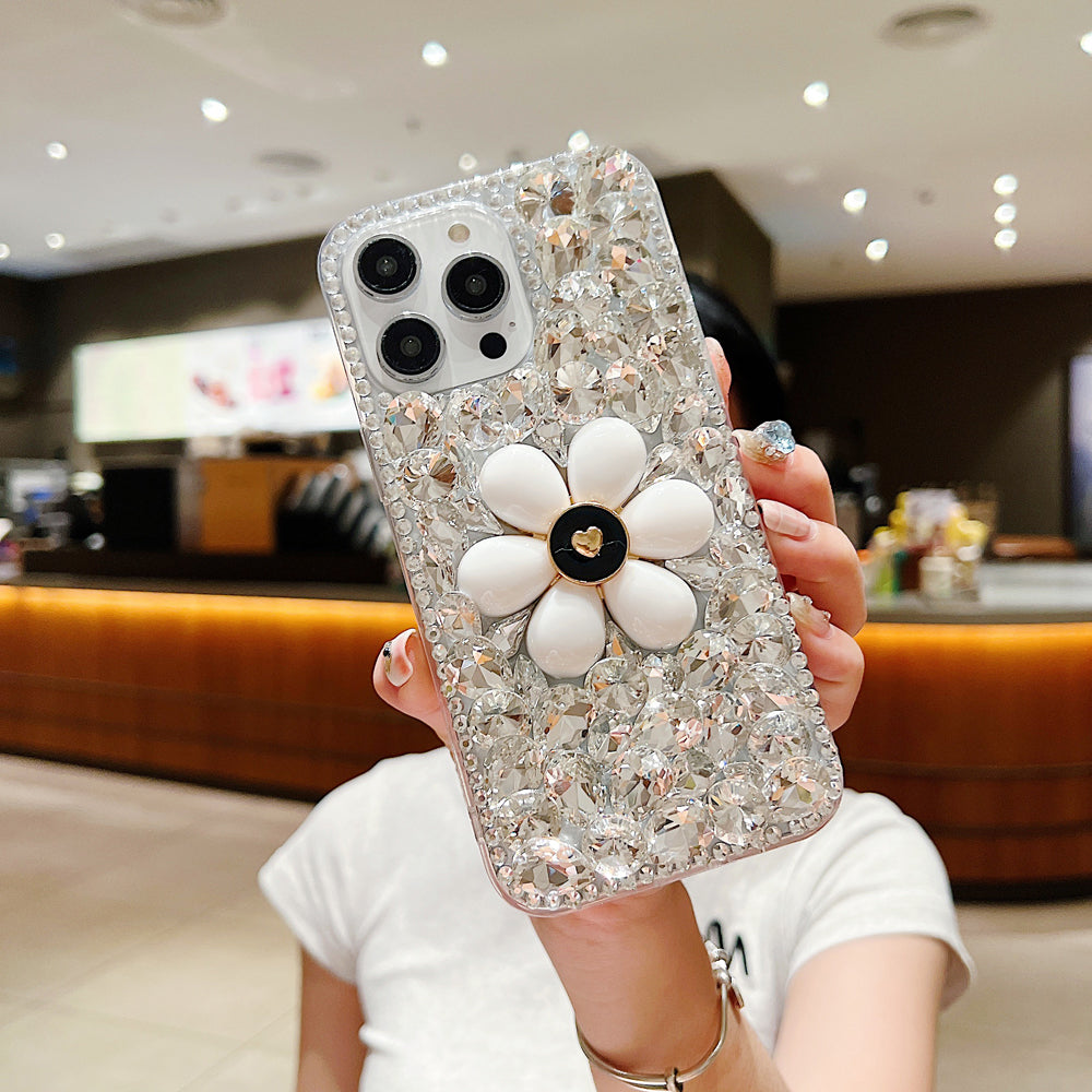 Handmade Flower Decor Glitter Diamond Case - iPhone 12 Pro
