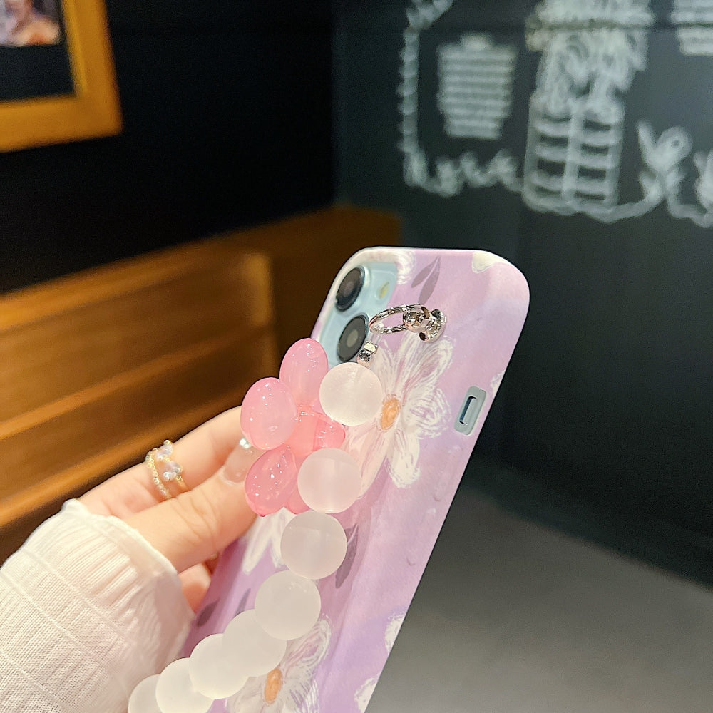 Flower Print Design Wrist Hand Strap Phone Case