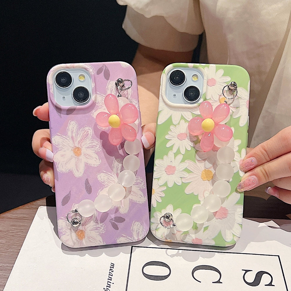 Flower Print Design Wrist Hand Strap Phone Case