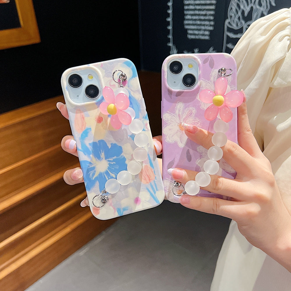 Flower Print Design Wrist Hand Strap Phone Case