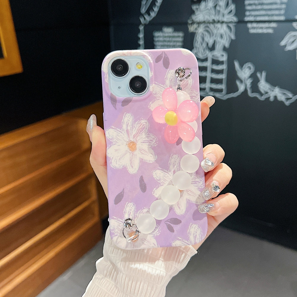 Flower Print Design Wrist Hand Strap Phone Case