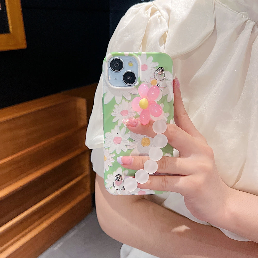 Flower Print Design Wrist Hand Strap Phone Case