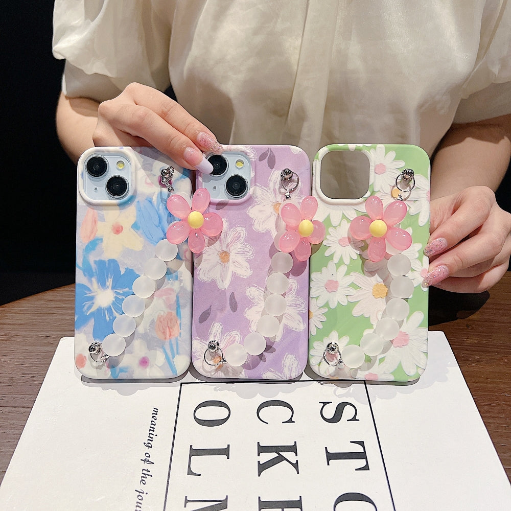 Flower Print Design Wrist Hand Strap Phone Case