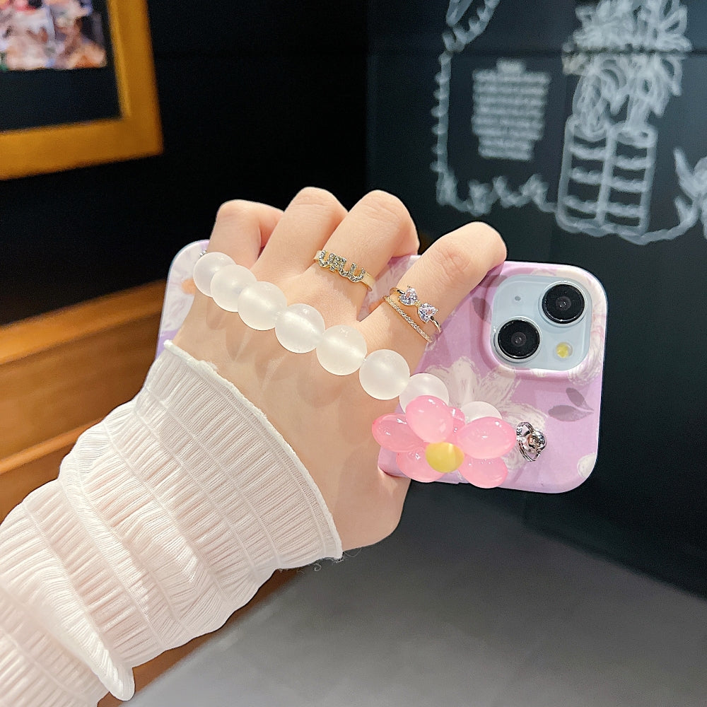 Flower Print Design Wrist Hand Strap Phone Case
