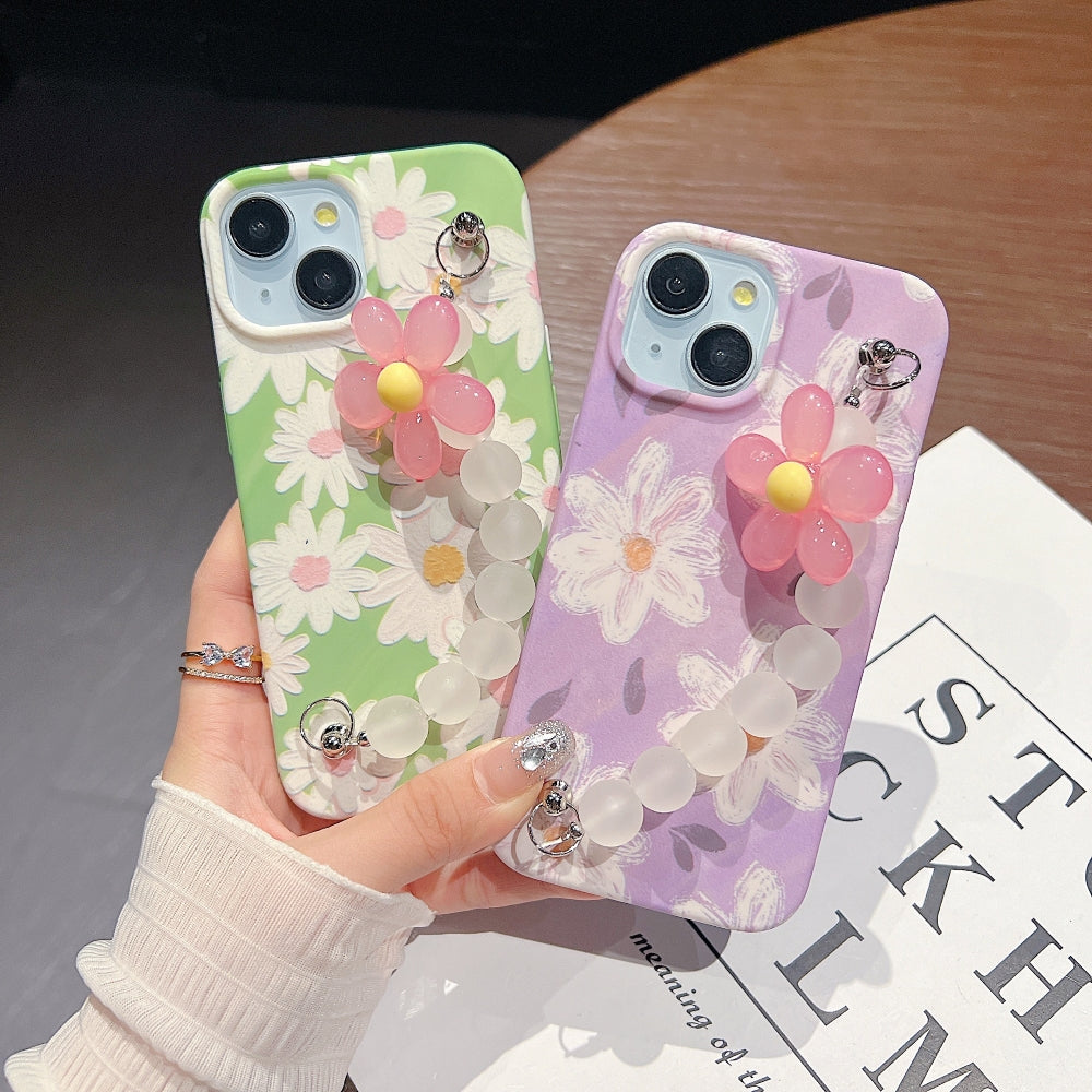 Flower Print Design Wrist Hand Strap Phone Case