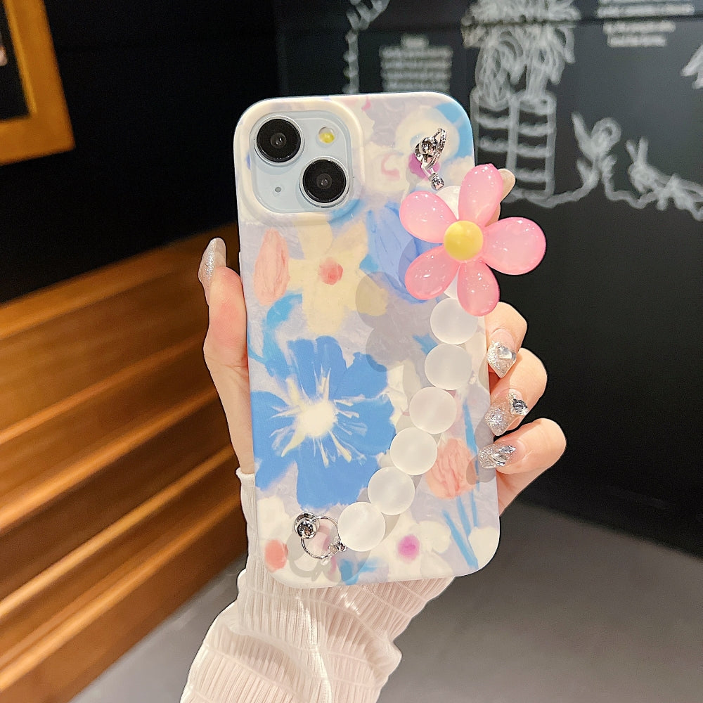 Flower Print Design Wrist Hand Strap Phone Case