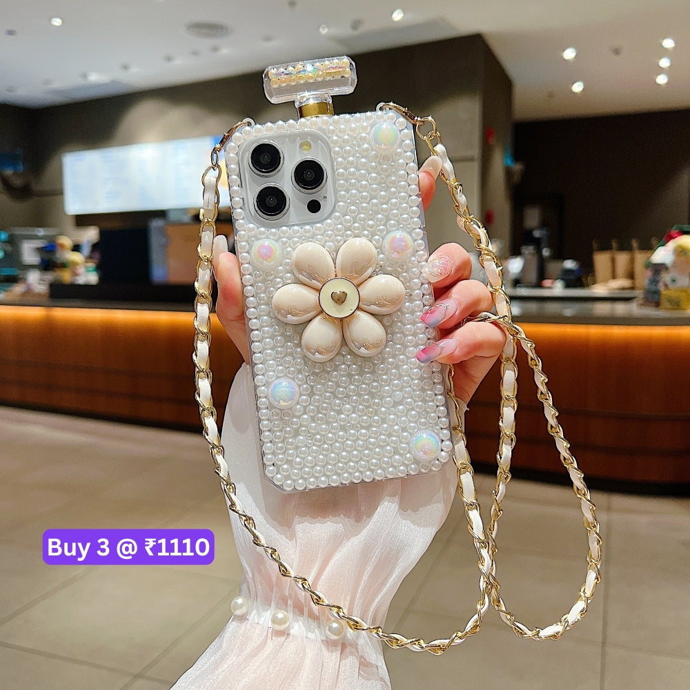 Flower Pearly Perfume Bottle Handmade Soft Phone Case - Samsung S25 Ultra