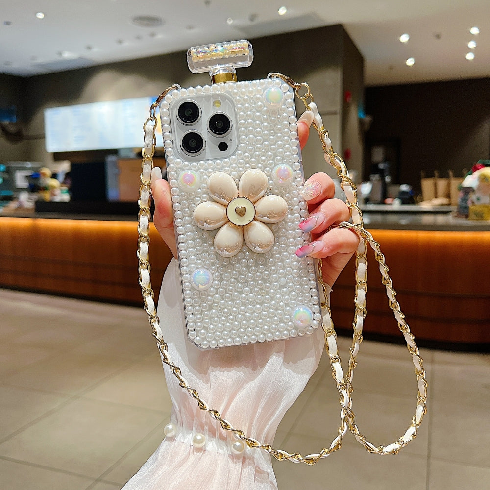 Flower Pearly Perfume Bottle Handmade Soft Phone Case - iPhone 16 Pro Max