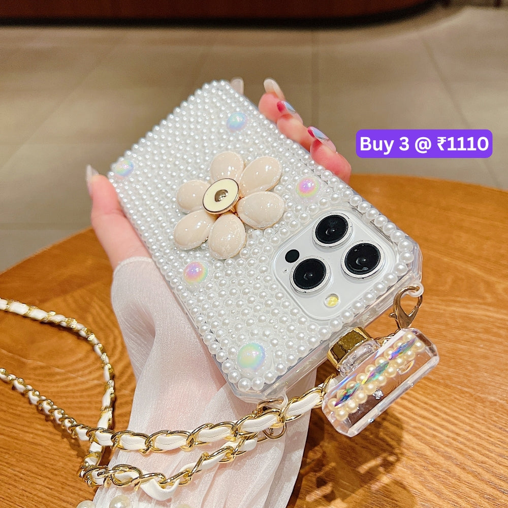 Flower Pearly Perfume Bottle Handmade Soft Phone Case - iPhone 15