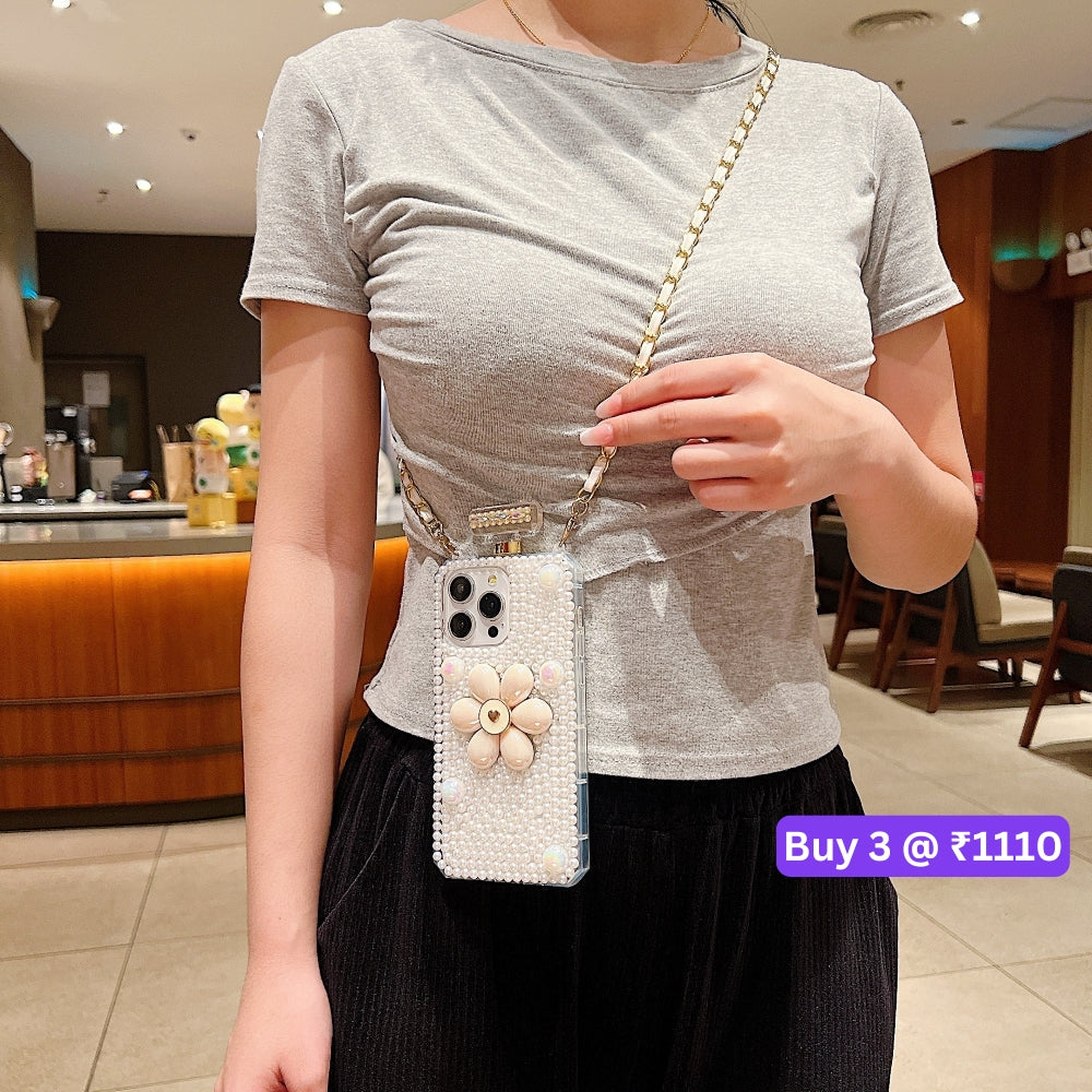 Flower Pearly Perfume Bottle Handmade Soft Phone Case - iPhone 15