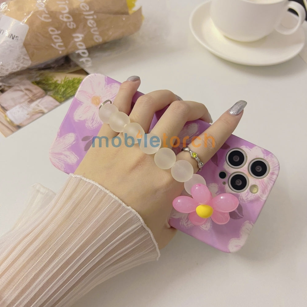 Flower Print Design Wrist Hand Strap TPU Soft Case - iPhone 14 Pro