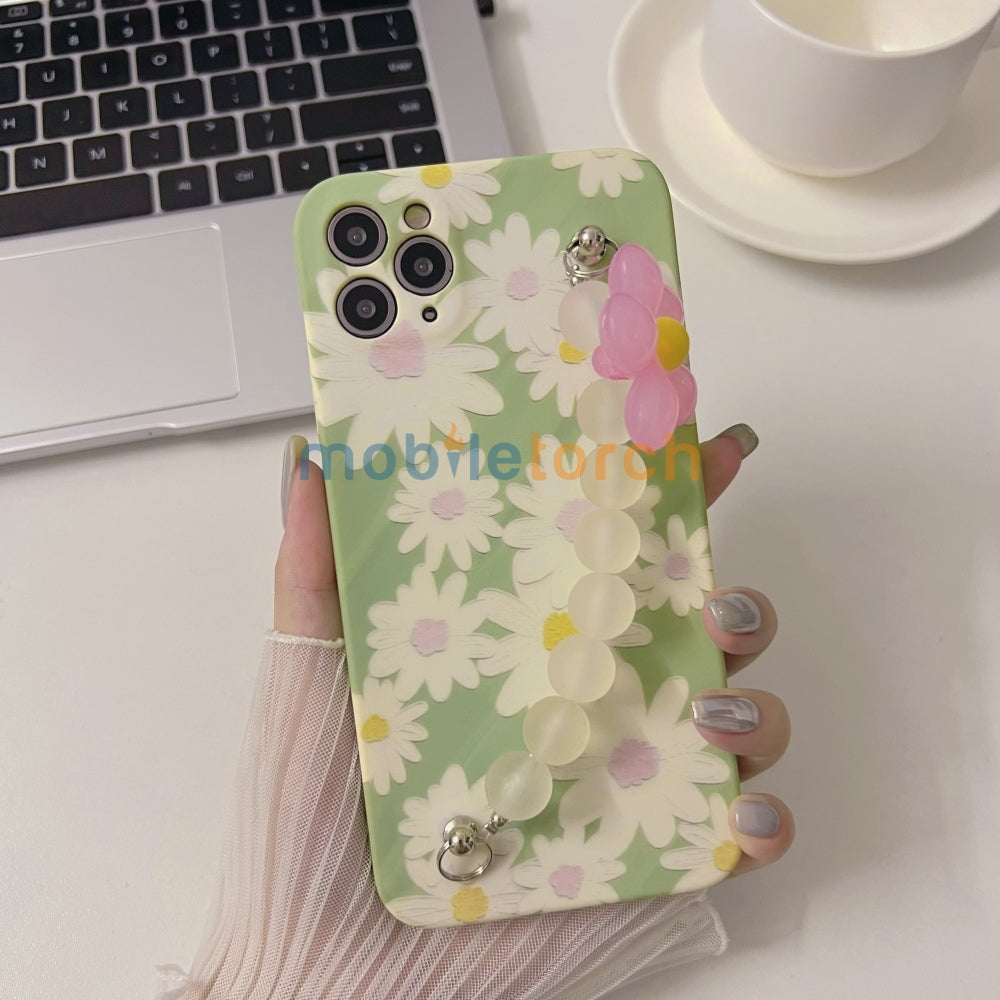 Flower Print Design Wrist Hand Strap TPU Soft Case - iPhone 12 Pro