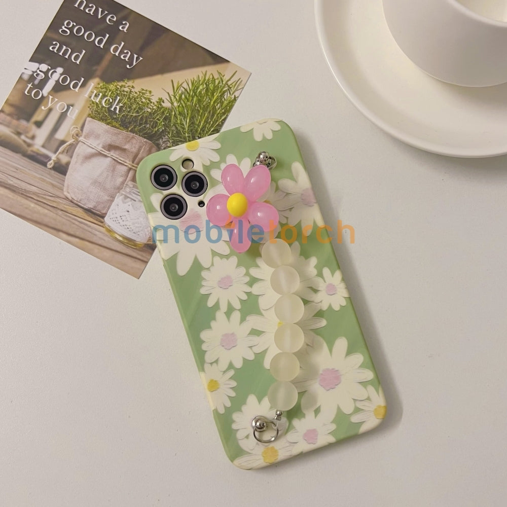 Flower Print Design Wrist Hand Strap TPU Soft Case - iPhone 12 Pro