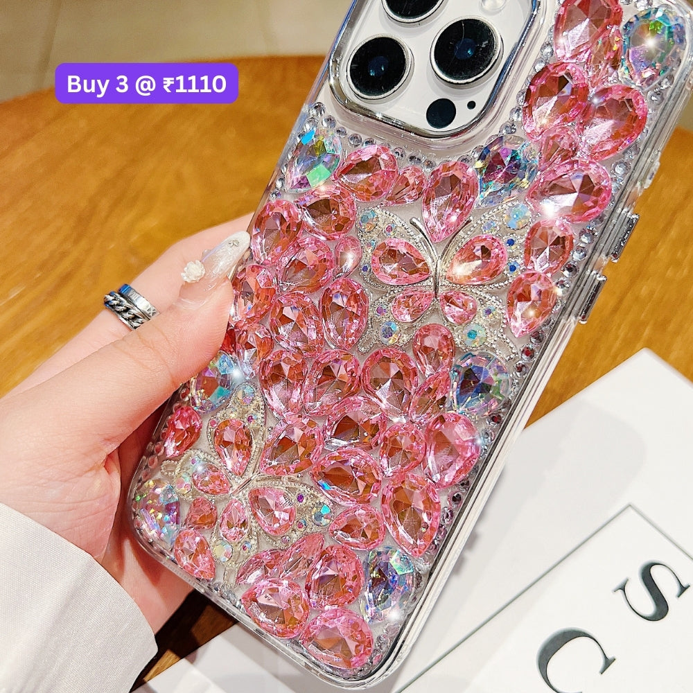 Full Covered Diamond and Butterfly Charm TPU (Soft) Phone Case | Mobile Cover - iPhone 13