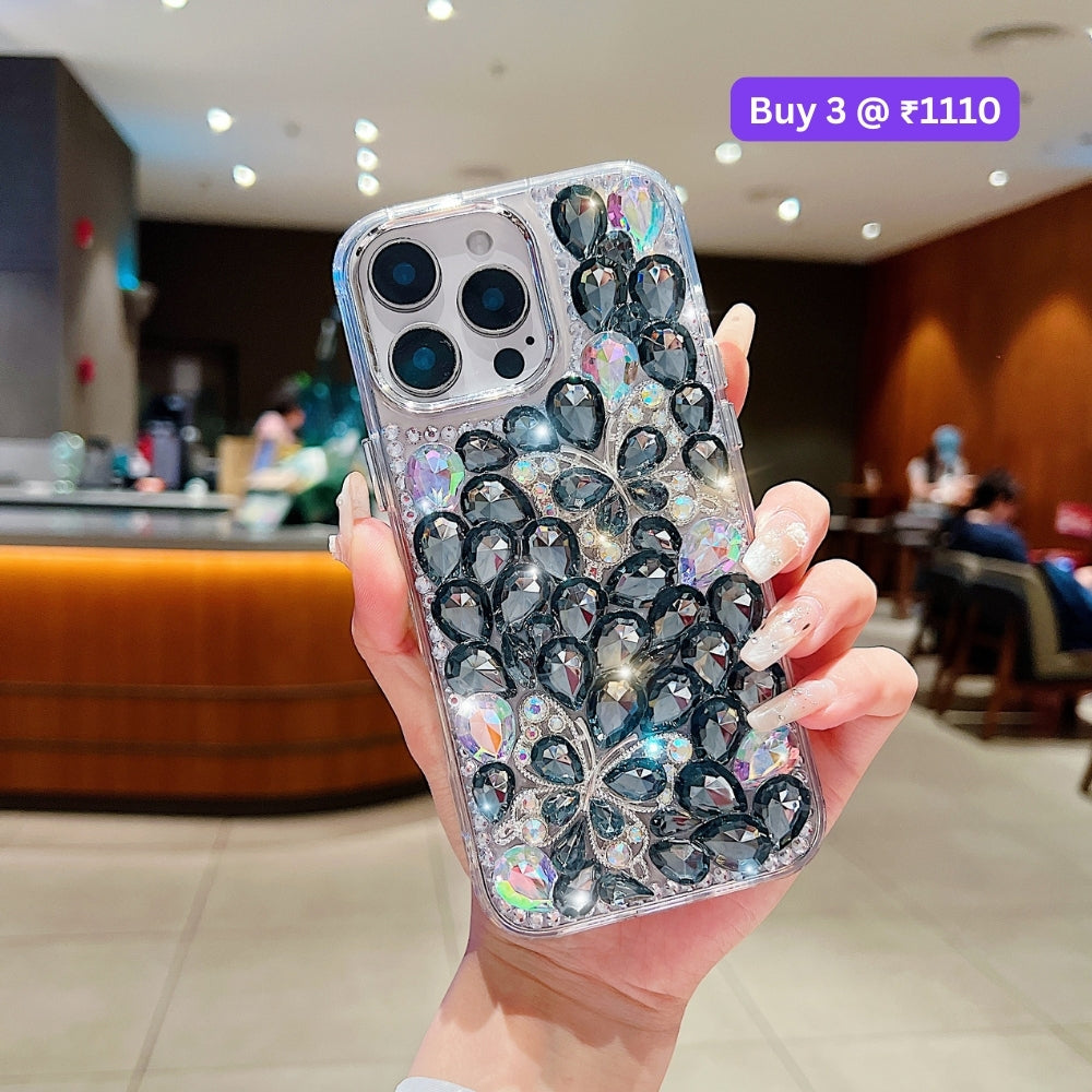 Full Covered Diamond and Butterfly Charm TPU (Soft) Phone Case | Mobile Cover - iPhone 13