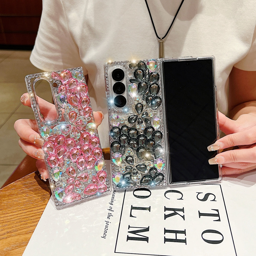 Full Covered Diamond and Butterfly Charm TPU (Soft) Phone Case | Mobile Cover - Samsung Z Fold 5
