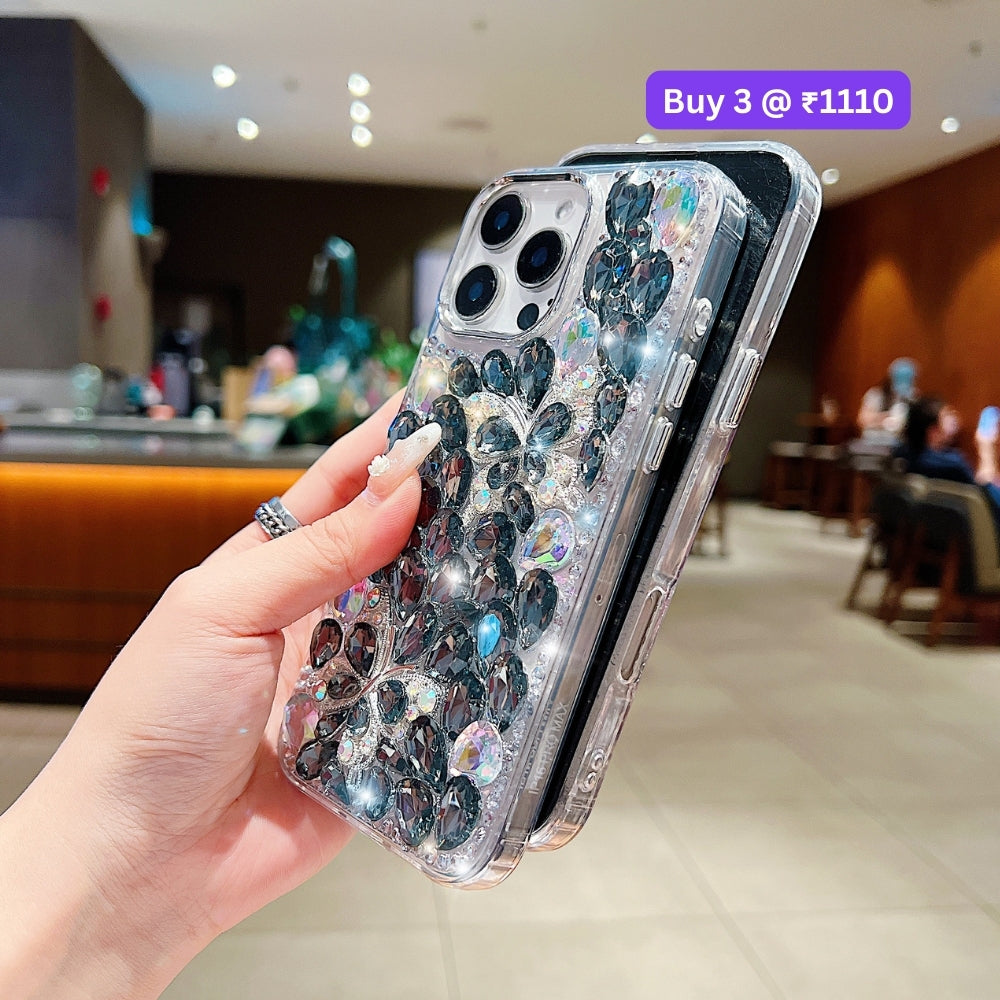 Full Covered Diamond and Butterfly Charm TPU (Soft) Phone Case | Mobile Cover - iPhone 13