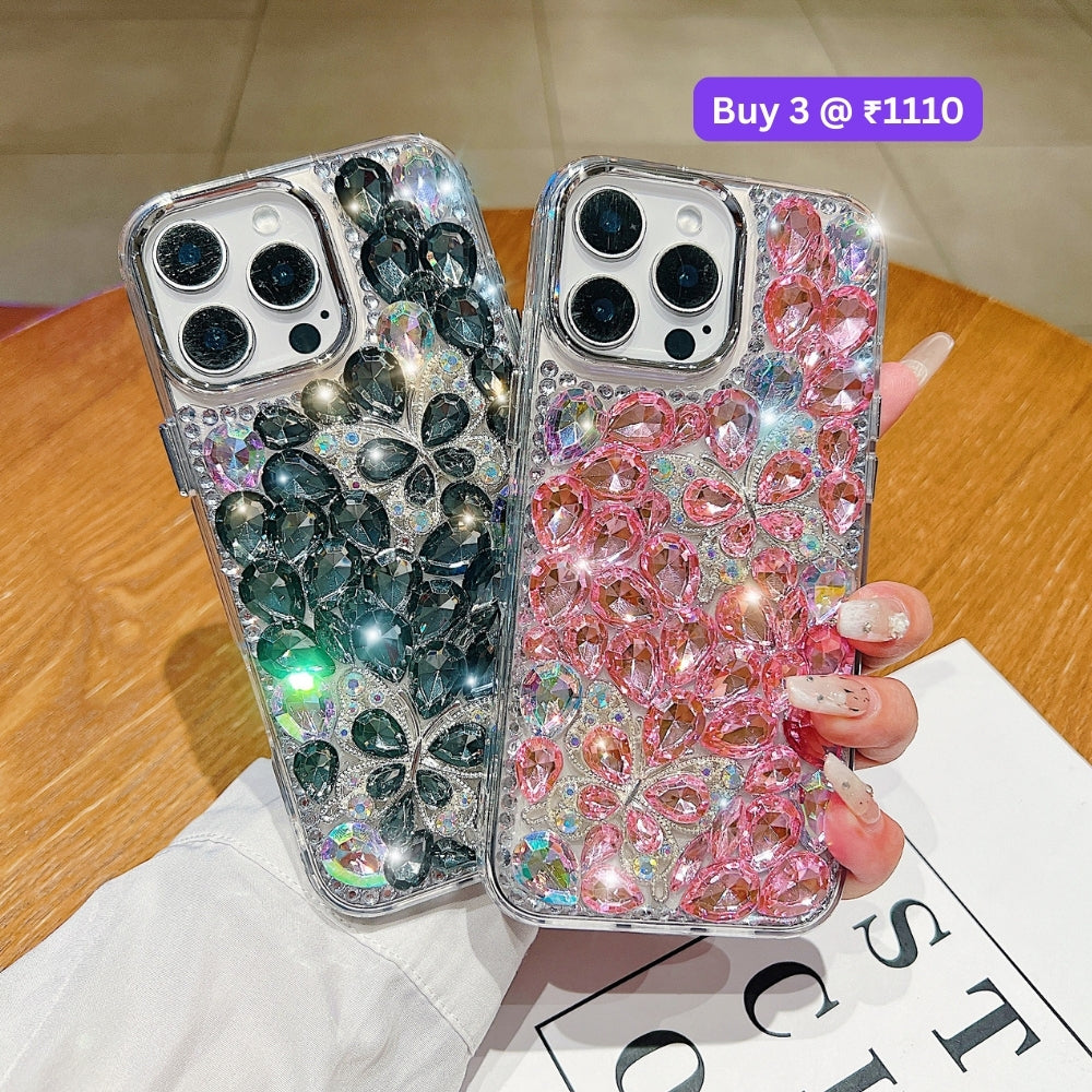 Full Covered Diamond and Butterfly Charm TPU (Soft) Phone Case | Mobile Cover - iPhone 13