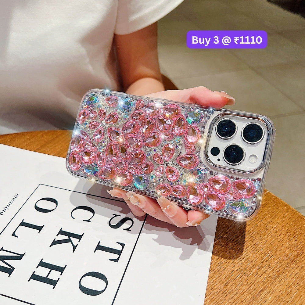 Full Covered Diamond and Butterfly Charm TPU (Soft) Phone Case | Mobile Cover - iPhone 13