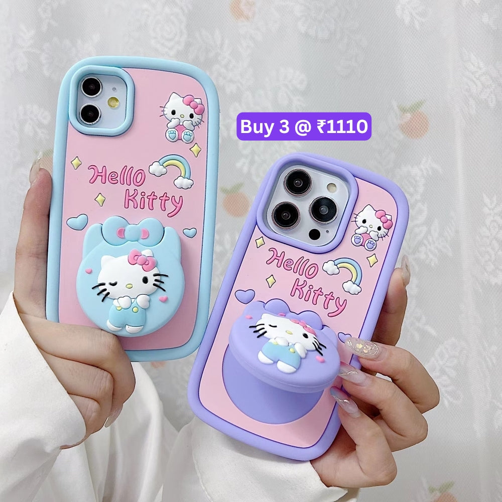 Full Protective Bow Cat Doll Flip Mirror Phone Case - iPhone 14 Pro