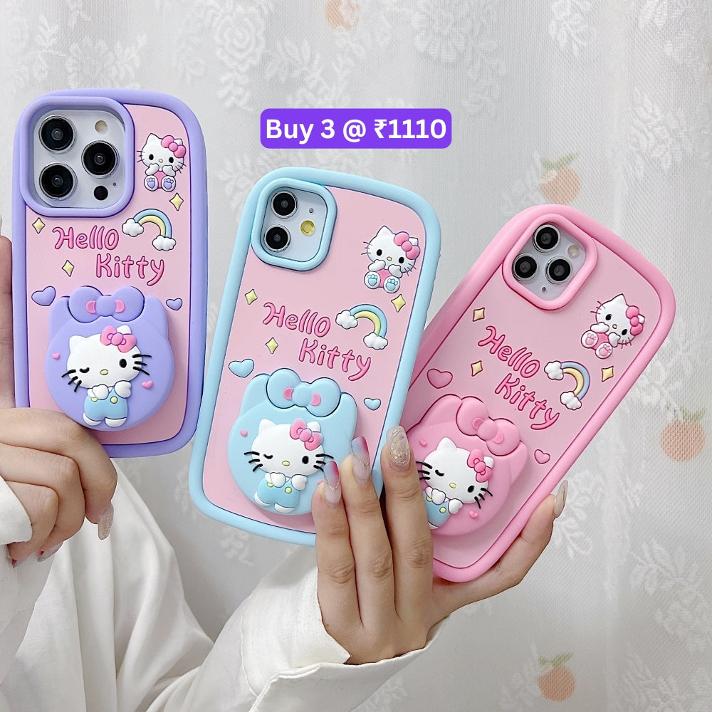 Full Protective Bow Cat Doll Flip Mirror Phone Case - iPhone 14 Pro