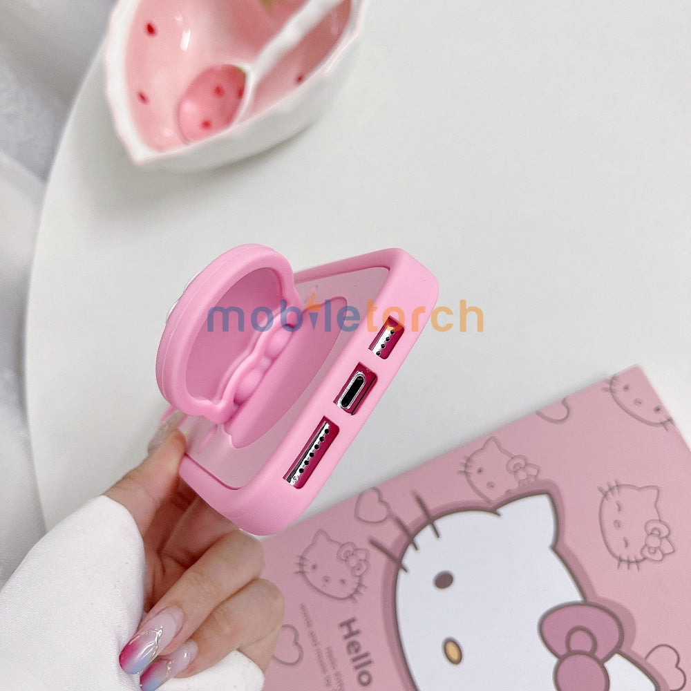 Full Protective Bow Cat Doll Flip Mirror Phone Case - iPhone 14 Pro Max