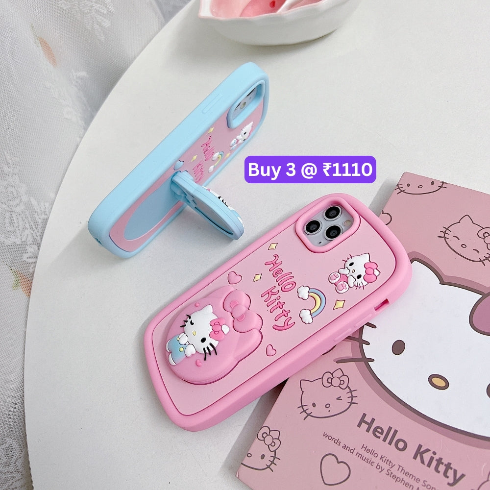 Full Protective Bow Cat Doll Flip Mirror Phone Case - iPhone 14 Pro