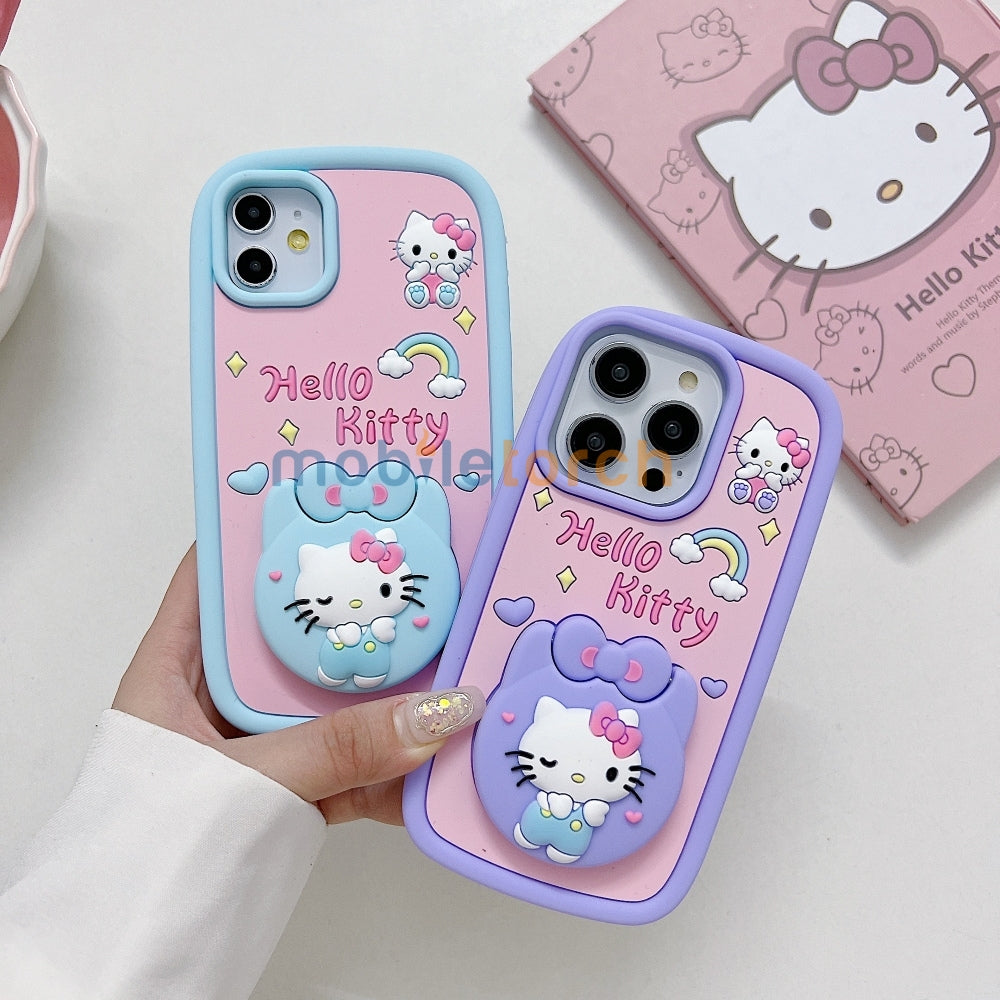 Full Protective Bow Cat Doll Flip Mirror Phone Case - iPhone 14 Pro Max