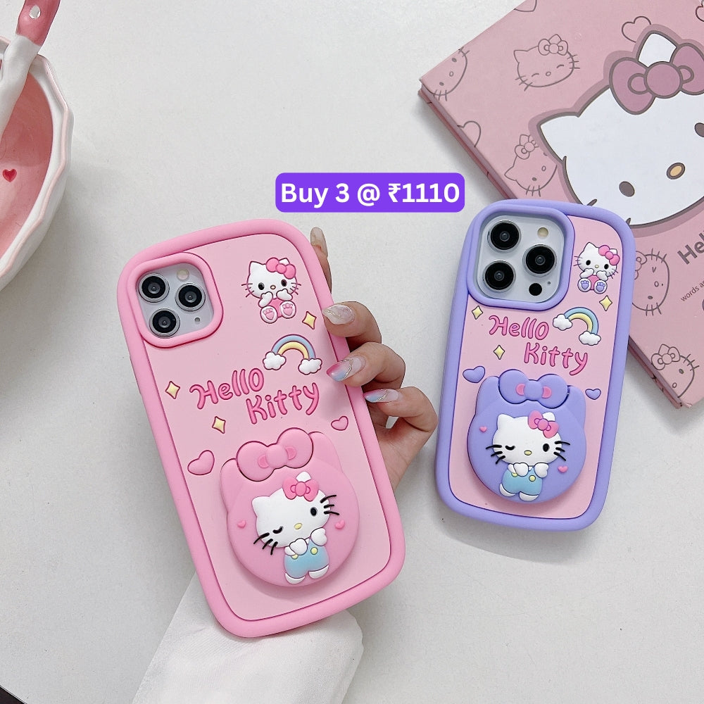 Full Protective Bow Cat Doll Flip Mirror Phone Case - iPhone 14 Pro