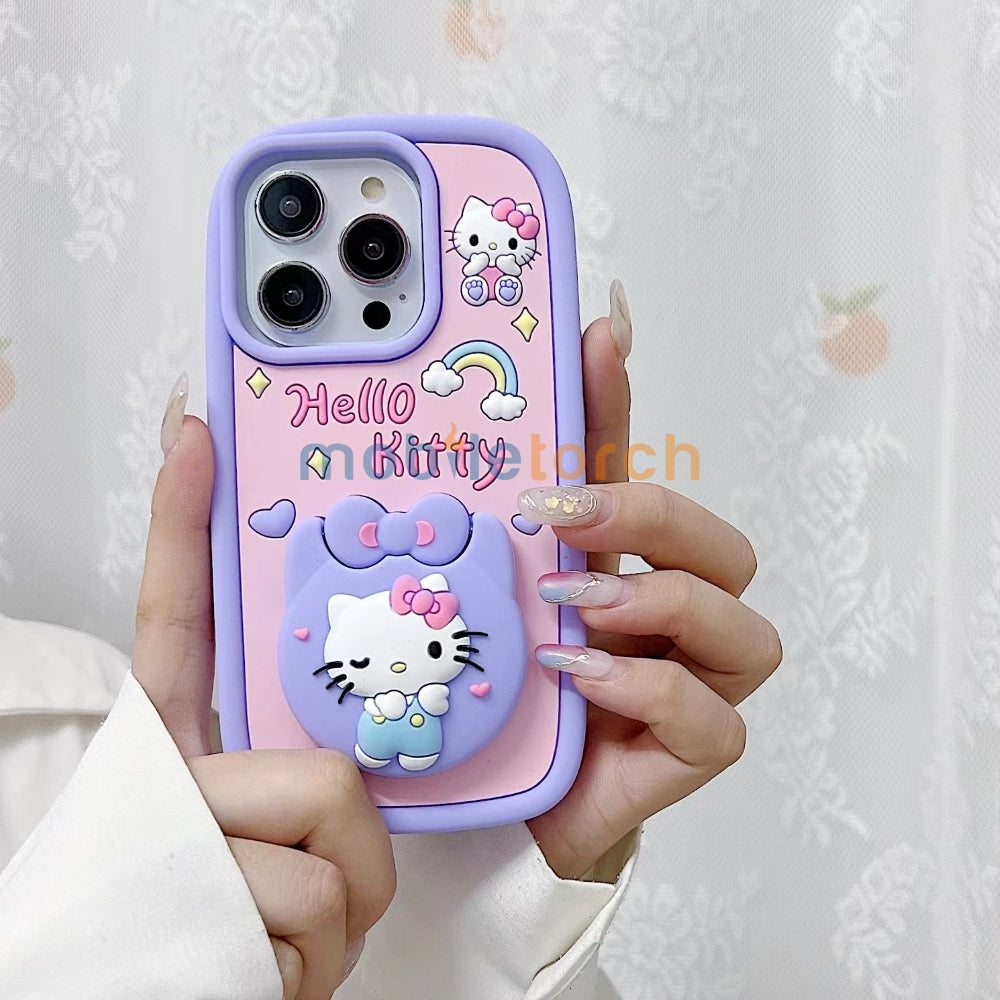 Full Protective Bow Cat Doll Flip Mirror Phone Case - iPhone 14 Pro Max