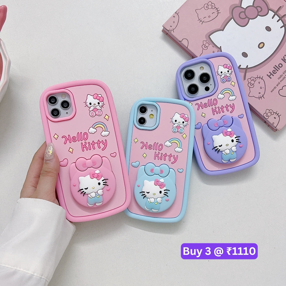 Full Protective Bow Cat Doll Flip Mirror Phone Case - iPhone 14 Pro