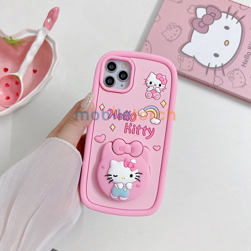 Full Protective Bow Cat Doll Flip Mirror Phone Case - iPhone 14 Pro Max