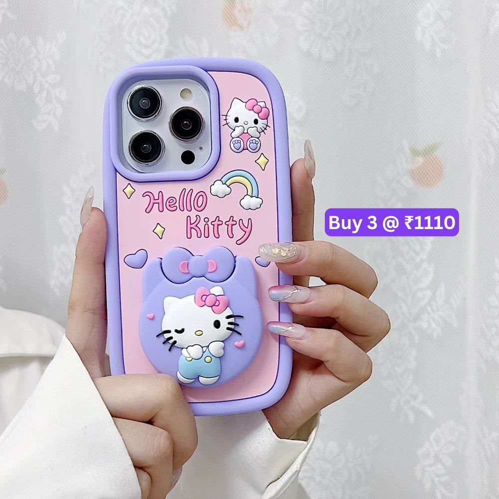 Full Protective Bow Cat Doll Flip Mirror Phone Case - iPhone 14 Pro